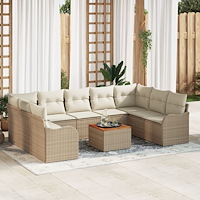 vidaXL 10-delat Trädgårdsofa-set med kuddar Beige Poly Rattan Akacia