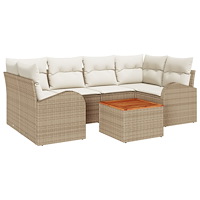 vidaXL 7 Delar Trädgårdsoffa Set med Kuddar Beige Poly Rattan Akacia