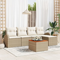vidaXL 6-delars trädgårdsoffset med kuddar beige poly rattan akacia