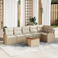 vidaXL 7-delad Trädgårdsoffgrupp med kuddar Beige Poly Rattan Akacia