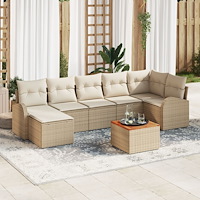 vidaXL 8-delars trädgårdsoffaset med kuddar beige poly rotting akacia