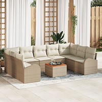 vidaXL 10-delad Trädgårdsoffset med Kuddar Beige Poly Rattan Akacia