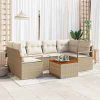vidaXL 7-delars trädgårdsoffset med kuddar beige polyrotting acacia