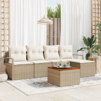 vidaXL 6-delat trädgårdsoffaset med kuddar beige poly rattan akacia