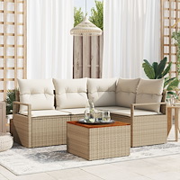 vidaXL s 5-delade trädgårdsoffaset med kuddar beige poly rattan akacia