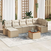 vidaXL 8-delars Trädgårdsoffa Set med Kuddar Beige Poly Rattan Akacia