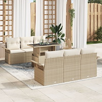 vidaXL 7-delat trädgårdsoffaset med kuddar Beige Poly Rattan