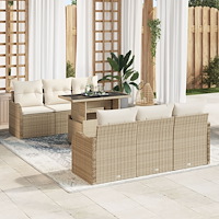 vidaXL 7-delad trädgårdsoffaset med kuddar beige poly rattan