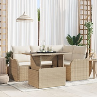 vidaXL 5 Delad Trädgårdsoff Grupp med Kuddar Beige Poly Rattan