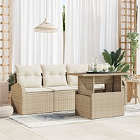 vidaXL 5-delat trädgårdsoff set med kuddar beige poly rattan