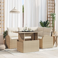 vidaXL 5-delars trädgårdsoffaset med kuddar beige Polyrotting