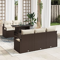 vidaXL Trädgårdsoffset med lagring 6 pcs Brun Poly rattan