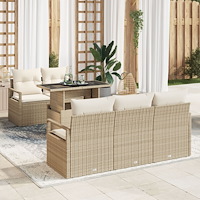 vidaXL 6 Delars Trädgårdsoffset med Kuddar Beige Poly Rattan