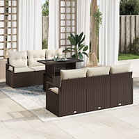 vidaXL Trädgårdsoffset med lagring 7 pcs Brun Poly rattan