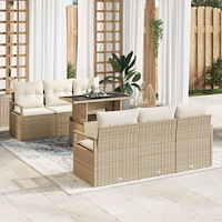 vidaXL 7-delat trädgårdsoffaset med kuddar Beige Poly Rottning
