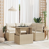 vidaXL 5-delat trädgårdsoffaset med kuddar beige poly rattan