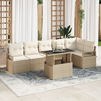 vidaXL 7-delad trädgårdsoffaset med kuddar beige poly konstrotting