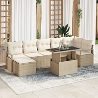 vidaXL 8-delars Trädgårdsoffagrupp med kuddar Beige Poly Rattan