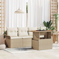 vidaXL 5 Delars Trädgårdsoffaset med Kuddar Beige Poly Rattan