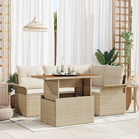 vidaXL 5 delad Trädgårdsoffasett med kuddar Beige Poly Rattan