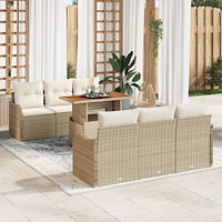 vidaXL 7 Delat Trädgårdsmöbelset med Kuddar Beige Poly Rottning