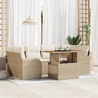 vidaXL Trädgårdsoffset med lagring 7 pcs Beige Poly rattan