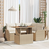 vidaXL 5-delat trädgårdsoffaset med kuddar beige poly rattan