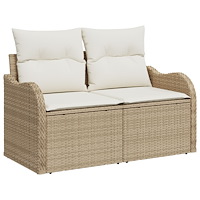 vidaXL 9-delad trädgårdsoffaset med kuddar beige poly ratan