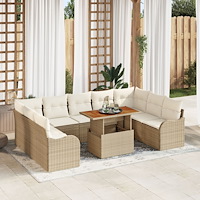 vidaXL 10-delat trädgårdsoffset med kuddar Beige poly rattan