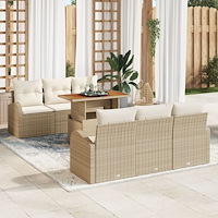 vidaXL 7-delat trädgårdsoff-set med kuddar Beige Poly Rattan