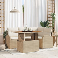 vidaXL 5-delat trädgårdsoffasett med kuddar Beige Poly Rattan
