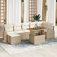 vidaXL 8-delad Trädgårdsoffset med Kuddar Beige Poly Rattan