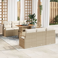 vidaXL 7-delars trädgårdsoffset med kuddar i beige poly rattan