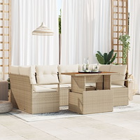 vidaXL 7-delad trädgårdsoffagrupp med kuddar beige poly rotting