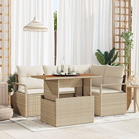 vidaXL 5-delat trädgårdsoff set med kuddar beige poly rotting