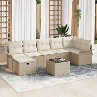 vidaXL 8-delat trädgårdssofa set med kuddar Beige Poly Rattan