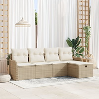 vidaXL 5-delat Trädgårdssoffaset med Kuddar Beige Poly Rattong