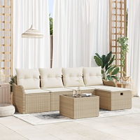vidaXL 6-delars trädgårdsoffaset med kuddar i beige poly rattan