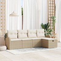 vidaXL 5-delat trädgårdsoffaset med kuddar beige poly rotting