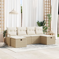 vidaXL 6-delat Trädgårdssoffeset med Kuddar Beige Poly Rattan