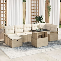 vidaXL 8-delad trädgårdssoffset med kuddar beige poly-rotting