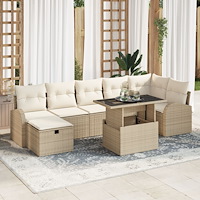 vidaXL 8-delat trädgårdsoffaset med kuddar Beige Poly Rottning