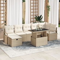 vidaXL 8-delat Trädgårdsoffset med kuddar Beige Poly Rottning