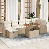 vidaXL 8-delade Trädgårdsoffaset med Kuddar Beige Poly Rattan