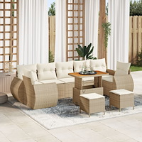 vidaXL 10 Delar Trädgårdsoffa Set med Kuddar Beige Poly Rattan Akacia, vidaXL 3 Delar Trädgårdsmöbelset med Kuddar Beige Poly R...