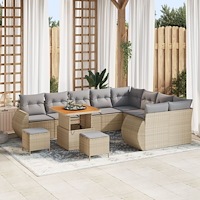 vidaXL 12-delad Trädgårdsoffagrupp med Kuddar Beige Poly Rattan Akacia, vidaXL 3-delad Trädgårdsmöbelset med Kuddar Beige Poly...