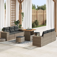 vidaXL Trädgårdsoffset med lagring 9 pcs Grå Poly rattan