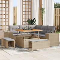 vidaXL Trädgårdsoffset med kudde 8 pcs Beige konstrotting