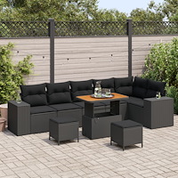 vidaXL 9-delars trädgårdsoff-set med kuddar svart poly rattan akacia, vidaXL 3-delars trädgårds matgrupp med kuddar svart poly...