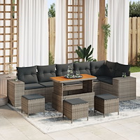 vidaXL 10-delars Trädgårdsoff-set med Dynor Grå Poly Rattan Akacia, vidaXL 4-delars Trädgårds matbord med Dynor Grå Poly Rattan...